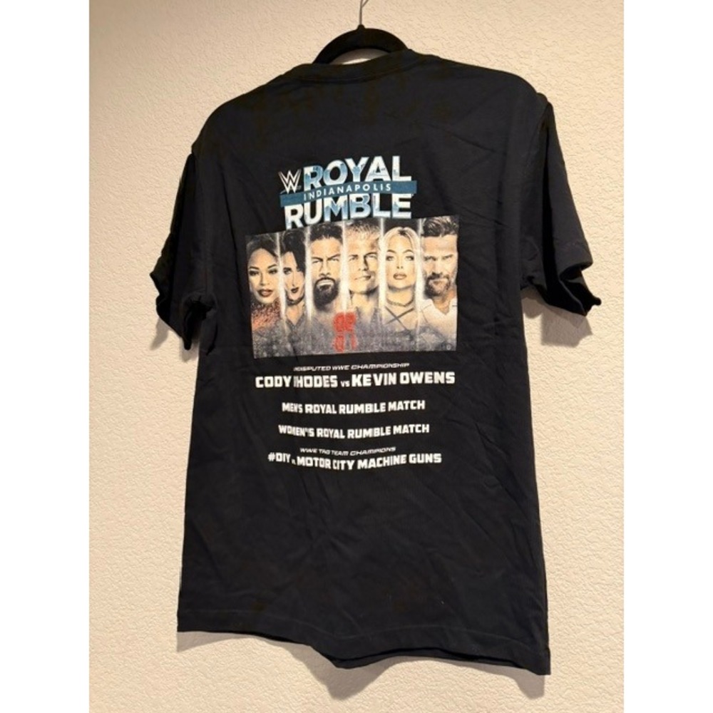 WWE Royal Rumble 2025 Indianapolis T-Shirt Cody Rhodes Kevin Owens Black Mens L